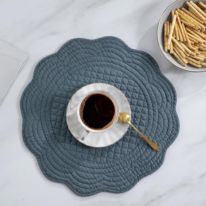 HOMBYS Quilted Placemats Set of 6 Washable Round Placemats - Image 4