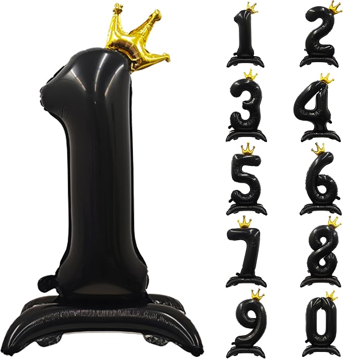 Black Crown Number 1 Balloon Standing Black Princess Digital 1 Foil Balloon | by YOIOZAIZAI