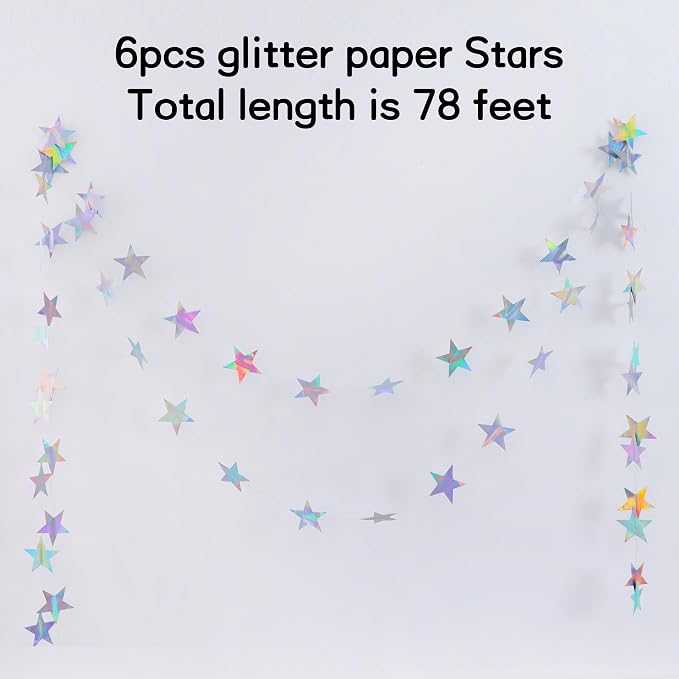 BEISHIDA Glitter Star Garland Iridescent Holographic Party Decor Twinkle Star - Image 3