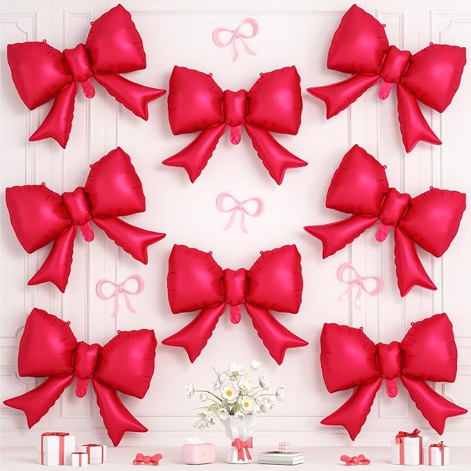 8Pcs Red Bow Foil Balloons, 21Inch Red Bow Shaped Balloons by Hapmori