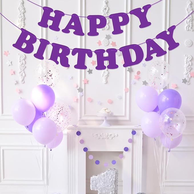 Purple Happy Birthday Banner Sign Birthday Backdrop Party Supplies - Image 4