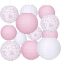 Riakrum 18 Pcs Floral Paper Lantern Set 10" 8" Pink and White Flower Chinese by Riakrum