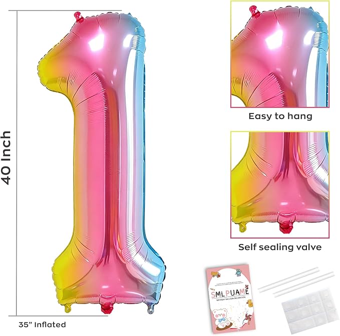 40 Inch Number Balloons 0-9 Rainbow Gradient Large Number 1 Balloons, Digital - Image 3