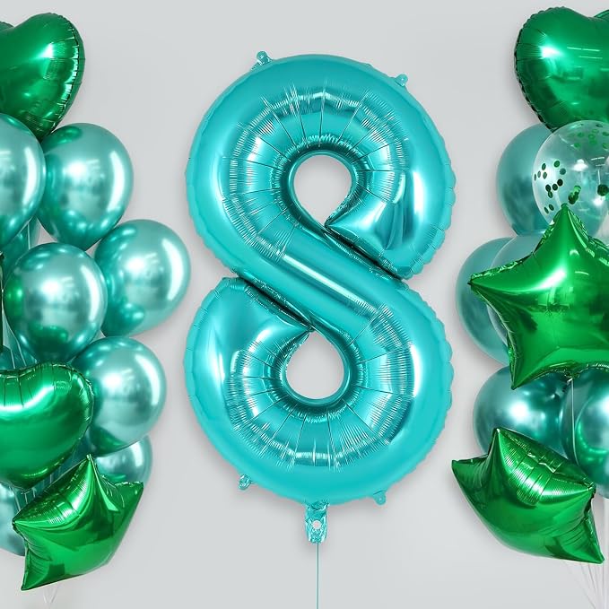 Teal Blue Number 8 Balloon, 40 Inch Big Large Foil Helium Number Balloons - Image 2