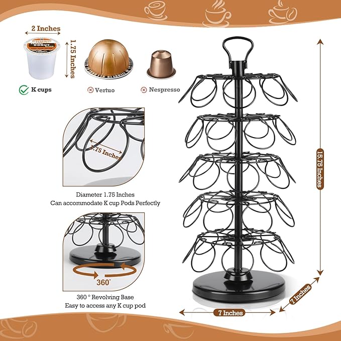 K Cup Holder 40 Pods Capacity, Coffee Pods Holder Storage Organizer Stand | K - Image 3