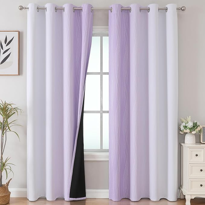 Lilac and Greyish White Ombre Blackout Curtains 90 Inch Length 2 Panels Set - Image 2