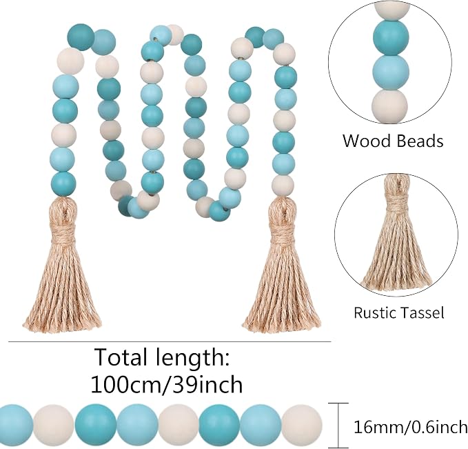 Meplait Wood Bead Garland, 39in Decorative Tassels Garland, Rustic Farmhouse - Image 6