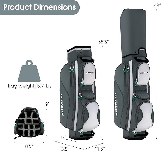Tangkula Golf Cart Bag with 14 Way Top Dividers, Lightweight Golf Cart Bag with Shoulder Strap, 7 Zippered Pocket, Cooler Bag & Valuable Pocket, Portable Golf Club Bag with Rain Hood/Dust Cover