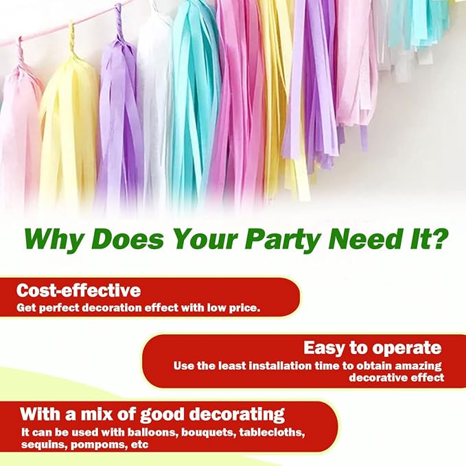 Lavender Tassel Garland 20 Pcs, Tissue Paper Tassels Garland Banner - Image 3