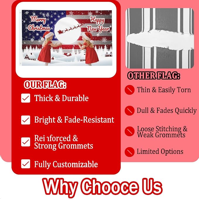 Custom Christmas Flag 3x5 Ft Outdoor, Personalize Print Your Own Text/Photo/Logo - Image 3