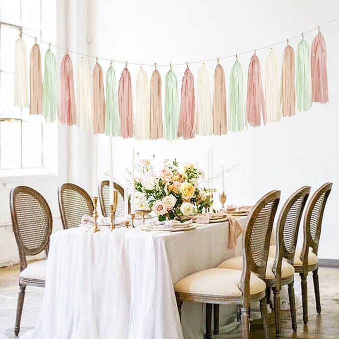 Sage-Green Beige Rose-Gold Party-Decorations Streamers - Image 4