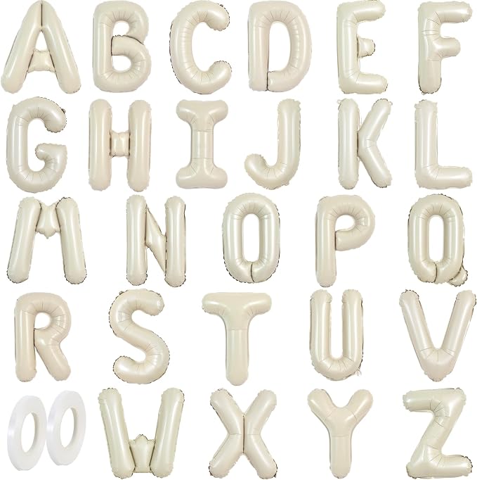TONIFUL Cream White Letter Balloons 2 Set 16Inch A-Z Custom Alphabet Banner | by TONIFUL