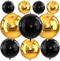 Gold and Black Round Foil Balloons, Metallic Gold Black Foil Baloon by FunHot