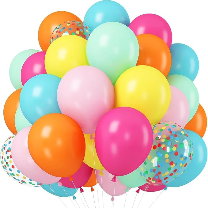 HILAVO Rainbow Balloons 12 Inch 55 Pcs Multicolor Colorful Balloon Hot Pink by HILAVO