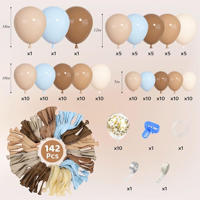 Ouddy Party 142Pcs Brown Coffee Blue Balloons Garland Kit 18 12 10 5 Inch | - Image 3