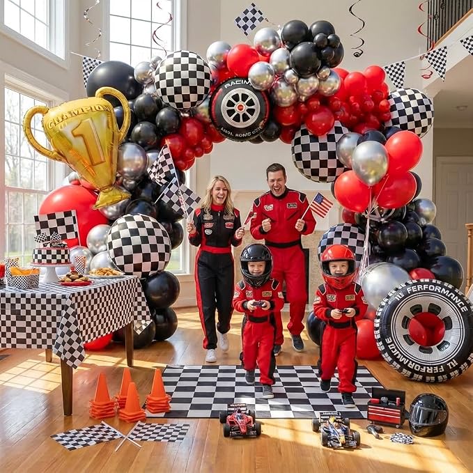 Race Car Balloons Arch Kit -Trophy, Wheels and Red Black Silver Balloon Garland - Image 4