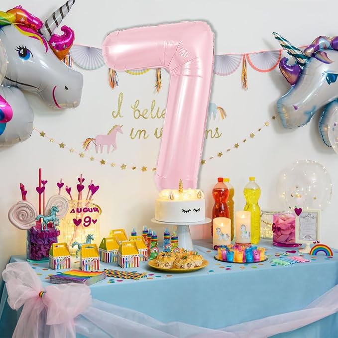 TONIFUL 40 Inch Pastel Pink Number 7 Balloons Large Foil 7th Birthday Decor | - Image 6