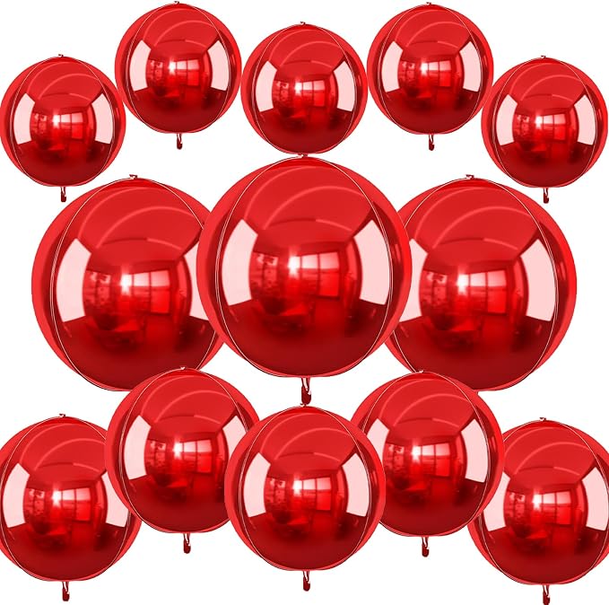 13pcs Red 4D Balloons 22" 18" 10" 4D Red Ball Balloon Red Metallic Foil by Unknown