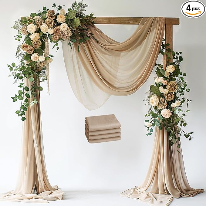 Nude Wedding Arch Draping Fabric Backdrop Drapes Sheer 4 Panels | 28.7"x20FT by Wokceer