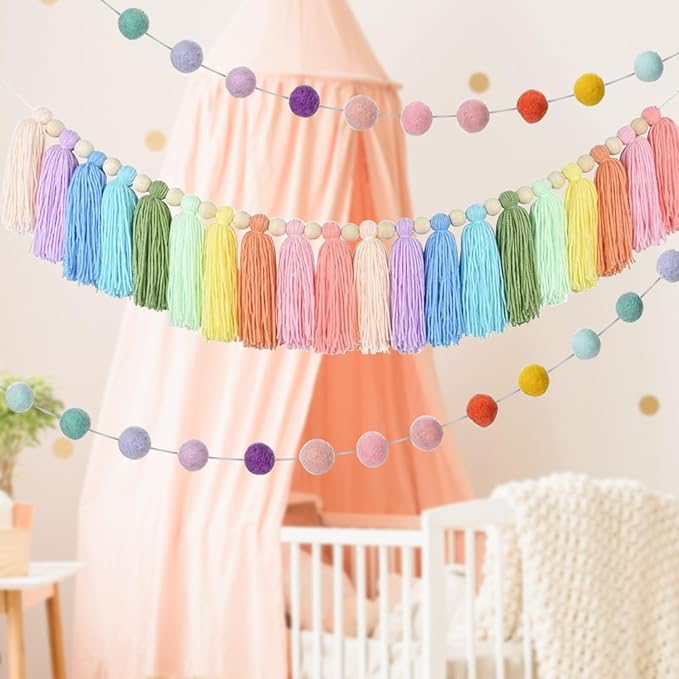 2pcs Boho Tassel Garland, Pom Pom Tassel, 6.5 Feet Long 20 Balls Ball Garland - Image 8