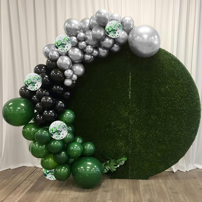 Green Black Balloons Dark Green Black Silver Confetti Balloons 35 Pcs 12 Inch - Image 4