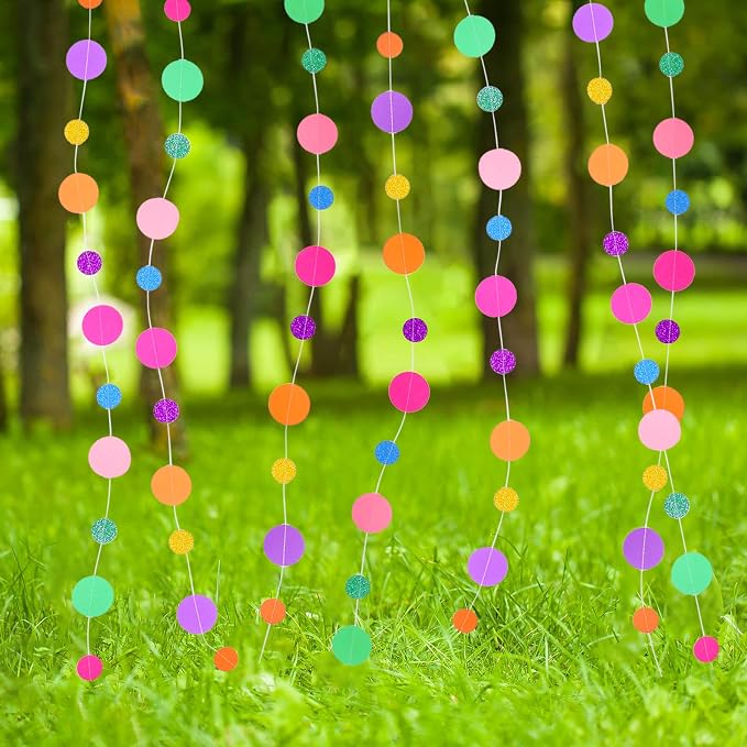 Outus 5 Pieces Colorful Circle Garland Banner Hanging Paper Dot Decorations - Image 4
