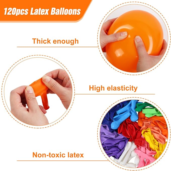 RUBFAC Rainbow Balloons 120pcs 5 Inch Colourful Latex Party Balloons - Image 5