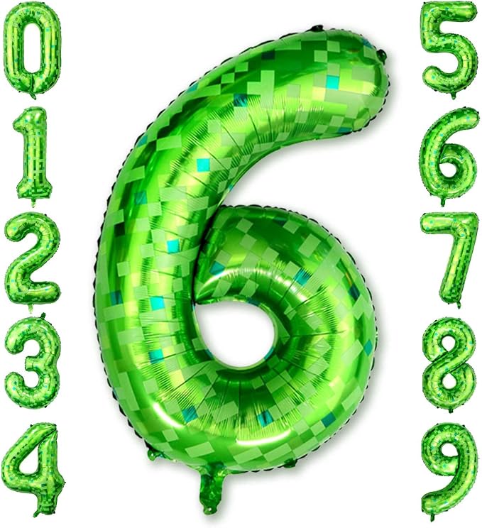 40 Inch Green Pixel Number 6 Balloon, Lime Green Large Foil Number Balloon 6th by Unknown