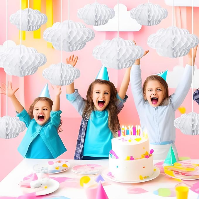 Affrolling 20 Pcs 3D Cloud Decorations Hanging Honeycomb Decor Artificial Cloud - Image 2