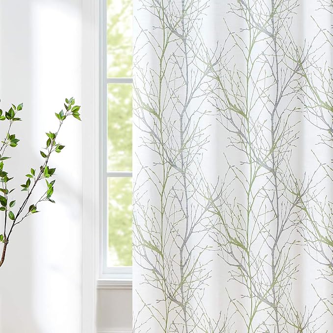 FMFUNCTEX Linen Green White Semi Sheer Patio Curtains 84 Inch Long 1 Panel | - Image 8