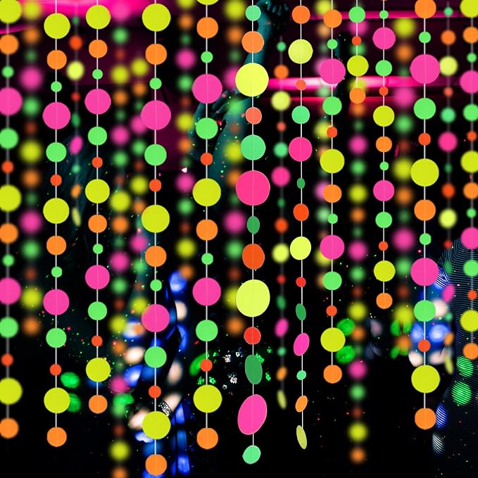 110feet UV Round Dot Paper Neon Garland Streamers Black Light Neon Decorations by WELITTCON