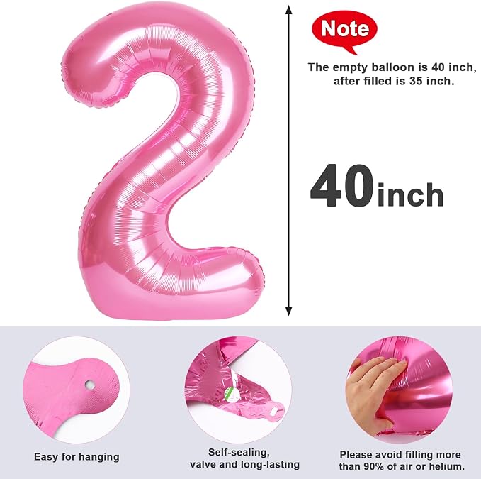 2 Balloon Numbers Birthday Decorations, 40In Pink Balloons - Image 5