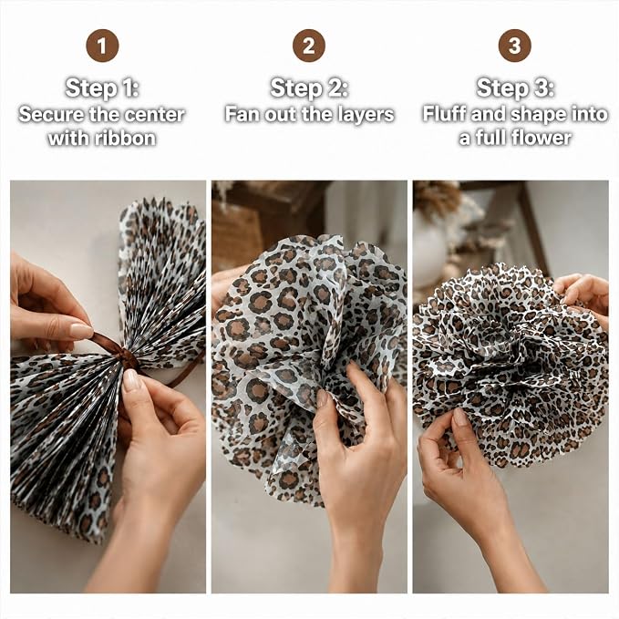 ANSOMO Jungle Safari Tissue Paper Pom Poms Wild Animal Leopard Zebra Print - Image 7
