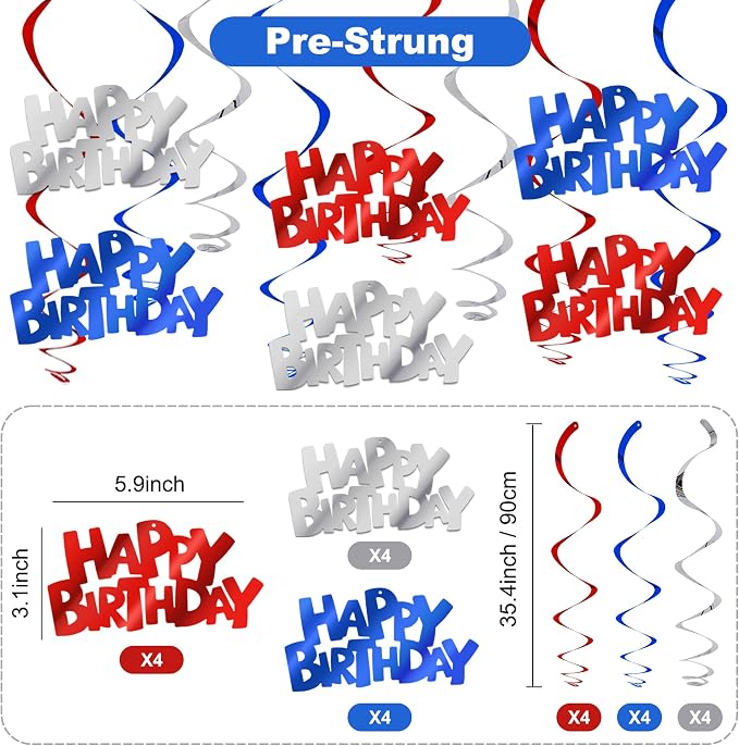 BEISHIDA 12 Pcs Happy Birthday Hanging Swirl Decorations, Men Boys Birthday - Image 2