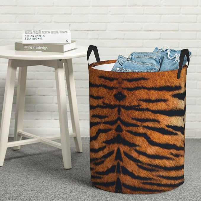 Tiger Animal Texture Round Laundry Hamper Storage Basket Toys Clothes Organizer - Image 7