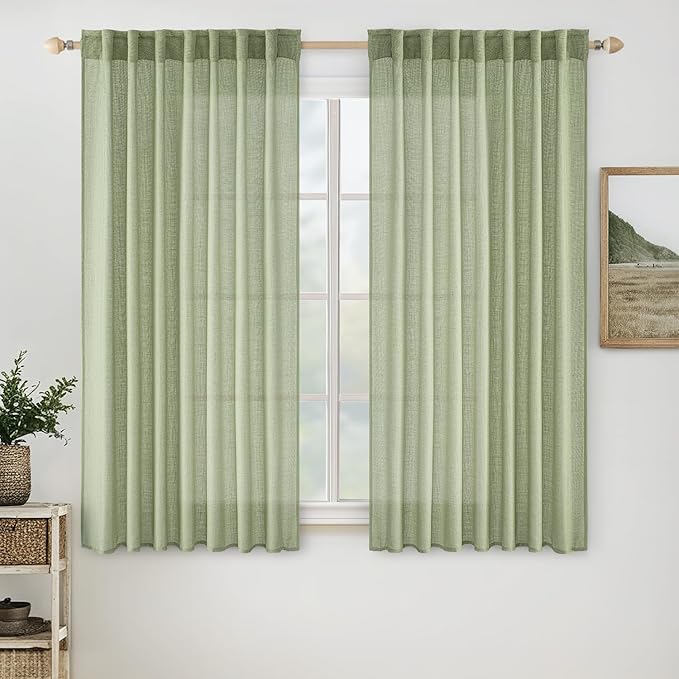MIULEE Sage Green Linen Curtains 52x45 Inch 2 Panels by MIULEE