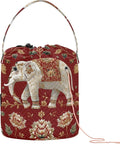 Red Floral Retro Elephants Yarn Bag Small Crochet Bag Drawstring Yarn Storage by Tatenale