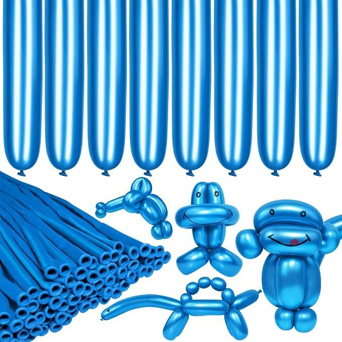 LXZFCRG 260 Long Balloons, Shiny Metallic Blue Latex Twisting Balloon by LXZFCRG