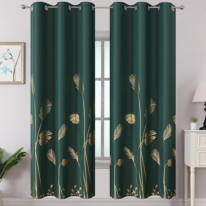 Green Blackout Curtains for Living Room 72 Inch Length 2 Panels Set, Room by ESTELARTEXTILER
