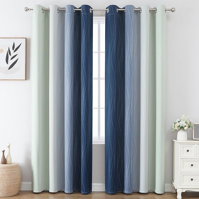 Ombre Blackout Curtains 102 Inches Long 2 Panels Set, Full Room Darkening - Image 2