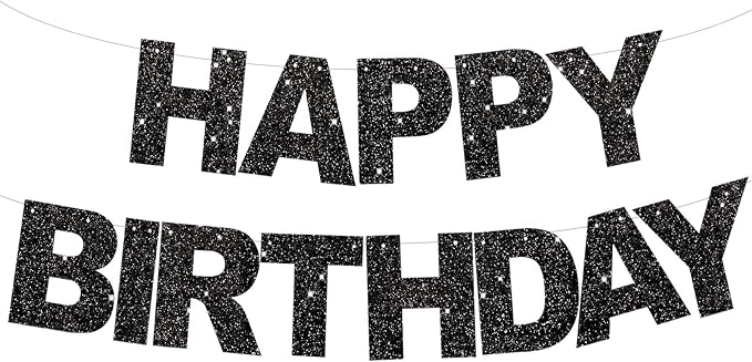 BEISHIDA Pre-Strung Glitter Black Happy Birthday Banner Party Sign Decor | NO by Beishida