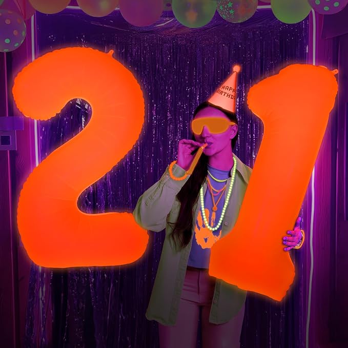 Mega-L Glow in The Dark Party Supplies, 40 Inch Orange Number 7 Balloon | Glow - Image 4