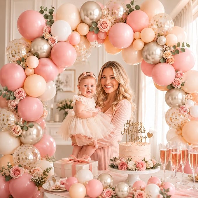 Blush Beige Balloons, Dusty Pink Nude Balloon Metallic Gold Confetti Balloon - Image 3