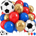 Soccer Balloons, 12 Inch Red and Blue Metallic Gold Latex Balloons by HILAVO