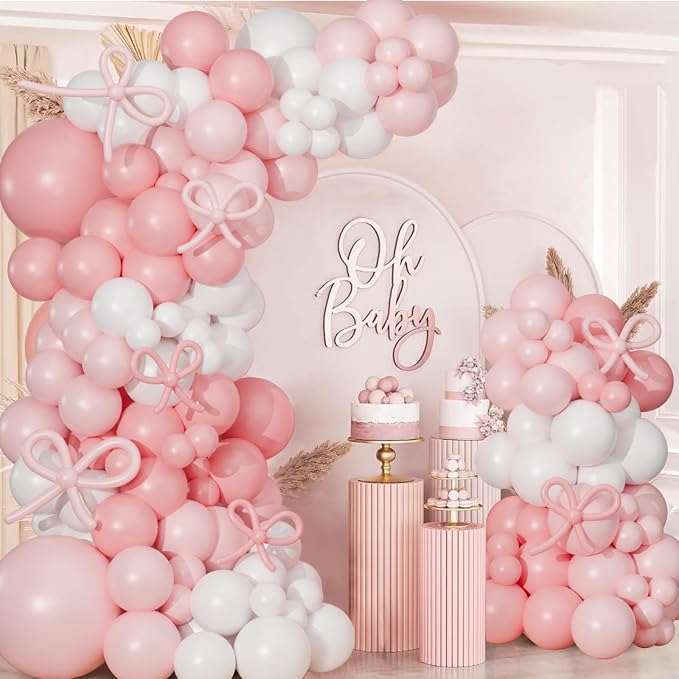 Pink Bow Balloon Arch Kit, Pastel Pink and White Garland Include Light blush - Image 2