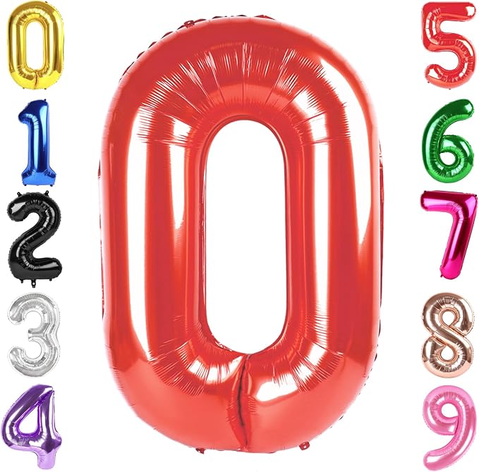 40 Inch Red Number 0 Balloon Birthday Party Decorations by Hadoife