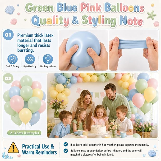 Pink Green Blue Balloons, 12 Inch Pastel Pink Sage Green Dusty Blue Yellow - Image 7