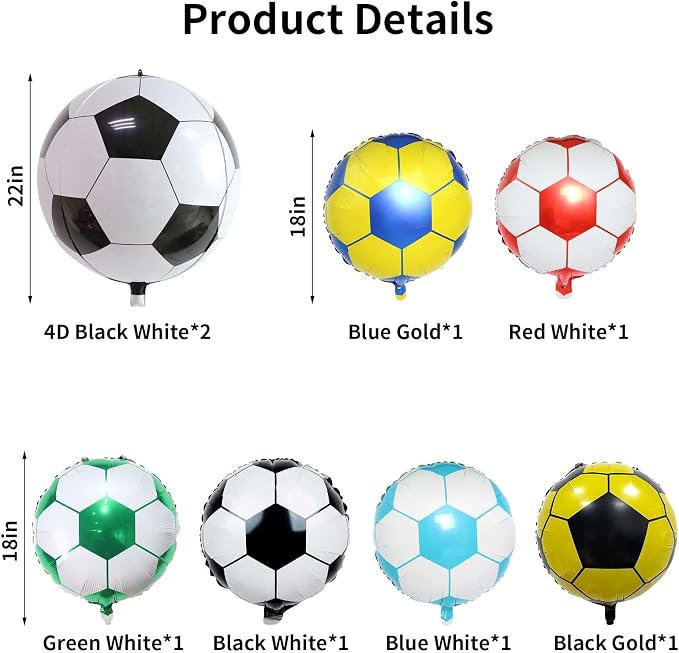 8Pcs Soccer Foil Balloons Set, 22 inch 4D Soccer Mylar Foil Balloons and 18 - Image 2
