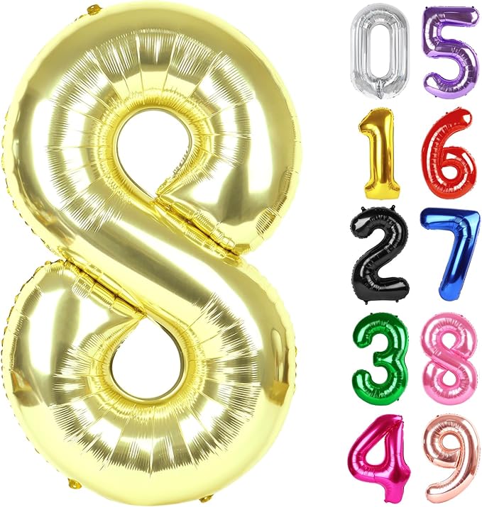 Light Gold Number 8 Balloon 40 Inch, 8th Birthday Decorations Men Women | Foil by IWERP