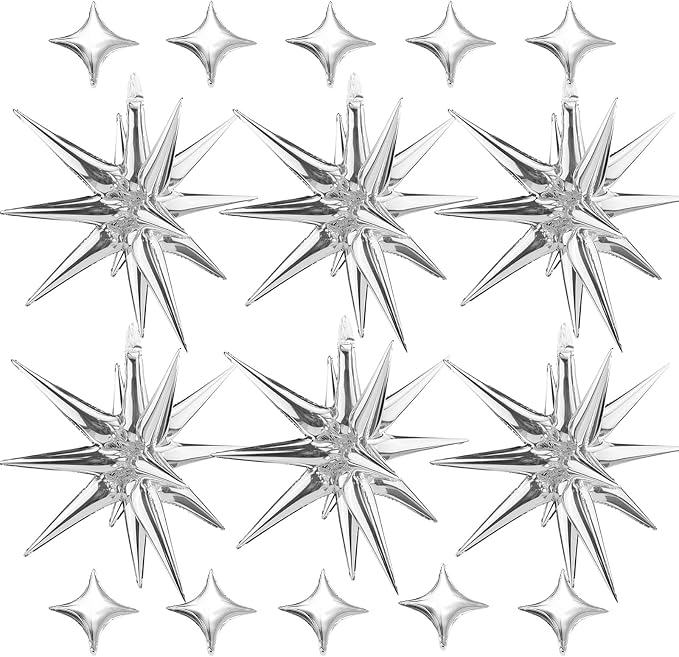 Explosion Star Foil Balloons- 12 Point Star Balloons Silver Spike Balloons | by PSKJATIN